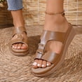 thumbnail image 2 of Rokment Women's Platform Wedge Slip on Walking Sandals 2026 Summer Vintage Casual Leather Buckles Open Toe Chunky Mid Heel Dress Slides for Woman Beach Khaki Size 7, 2 of 9