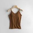 thumbnail image 3 of Built In Bra Tank Tops for Woman's Solid Color With Bra Pads Bra One Vest Camisole Top Tank Tops Brown, 3 of 8