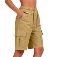 thumbnail image 6 of BXJX Womens Casual Bermuda Shorts, Elastic Waist Knee Length Multiple Pockets Summer Cargo Shorts Khaki Size S-2XL, 6 of 7
