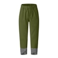 thumbnail image 6 of Miluxas Women's Gingham Trim Wide Leg Pants Elastic High Waist Loose Fit Casual Cropped Pants with Pockets Summer Work Casual Trousers Green, 6 of 7