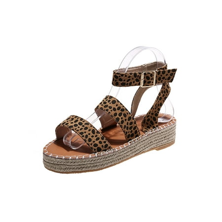 

Rotosw Women Wedge Sandals Open Toe Platform Sandal Ankle Strap Shoes Comfy Buckle Espadrille Travel Breathable Leopard Print 8.5