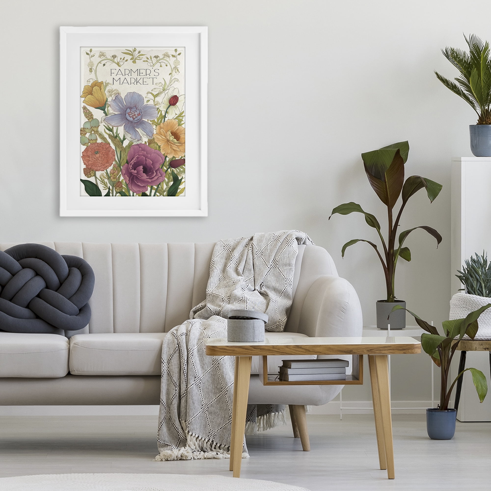 Vintage Farmer's Market Garden White Framed Print Under Glass, design by Sasha