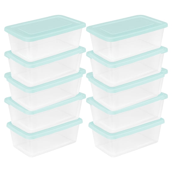 Sterilite 6 Qt Storage Boxes, Clear Plastic Containers with Snap Lids, Set of 10, Mint