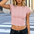 thumbnail image 4 of Ayolanni Polka Dot Print Womens Summer Tops Short Sleeve Boho Crew Neck Blouse Vacation Crop Fitted T-Shirt M, 4 of 5