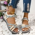 thumbnail image 2 of Rokment Ethnic Athletic Orthotic Walking Sandals for Women Bohemian Beach Comfortable Open Toe Ankle Strap Low Heel Dress Summer Shoes with Arch Support Beige Size 6.5, 2 of 7