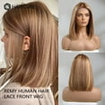 thumbnail image 3 of Human Hair 13x1 Lace Front Wig for Women & Girls, Shoulder Length Bob {Straight} with Highlights - Heat Resistant, 3 of 21