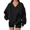 thumbnail image 2 of Oversized Sweatshirts for Women 2025 Fall Winter Long Sleeve V Neck Loose Plain Sweatshirt Pullover Tops, 2 of 6