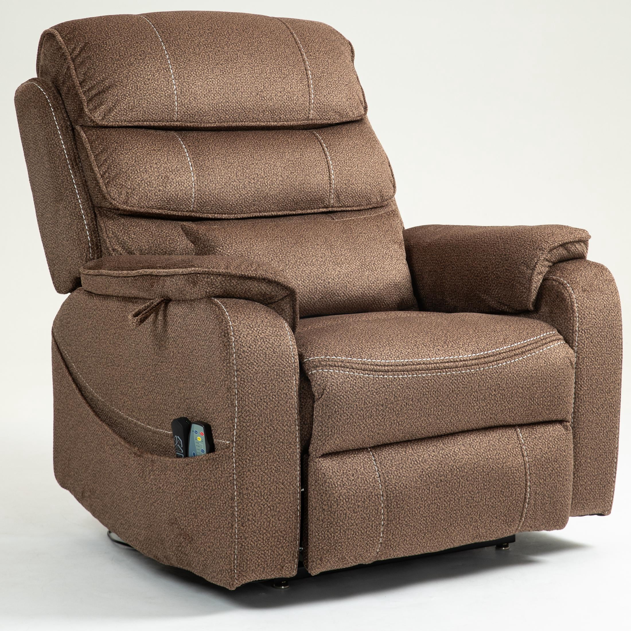 LEGAHOME Oversized Lift Recliner Chair with Wireless Phone Charging and Retractable Tray Table, 180 Degree Lying Flat Electric Power Sofa with Heat & Massage, Side Pocket, Cup Holder, Brown