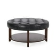 thumbnail image 7 of Noble House Aldrich Faux Leather and Wood Tufted Round Ottoman with Open Shelf, Midnight Black and Espresso, 7 of 7