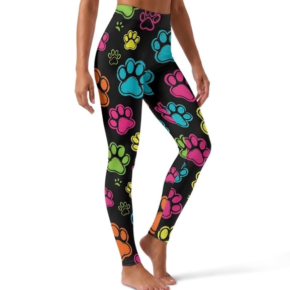 SEANATIVE Compression Leggings for Women Colorful Paw Print Black, 3XL