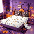thumbnail image 3 of Homewish Cute Halloween Ghost 7 Pieces Full Size Bedding Sets,Sunflower Autumn Floral Print Full Size Bed in a Bag,Deep Purple Yellow,Halloween Reversible, 3 of 8