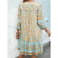 thumbnail image 3 of Women Casual Spring Summer Dresses V Neck 3/4 Long Sleeve Floral Flowy Boho Babydoll Mini Short Beach Dress Blue S, 3 of 7