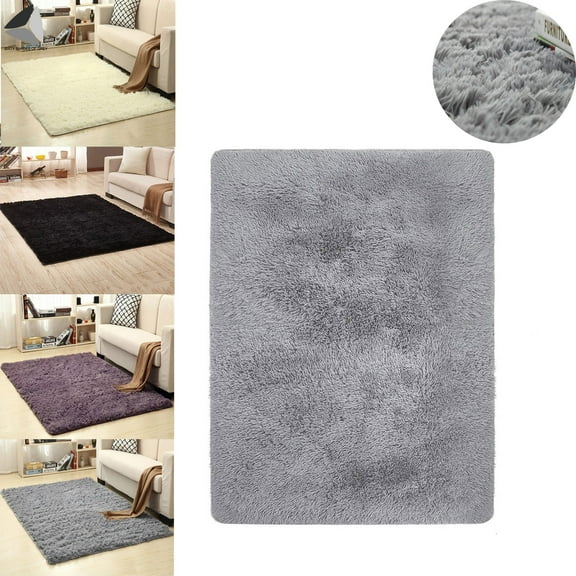 PULLIMORE Ultra Soft Fluffy Rugs Machine Washable Shaggy Area Rug Non-Slip Plush Carpet for Living Room Bedroom Dorm Kids Room (15.7 x 15.7 in, Black)