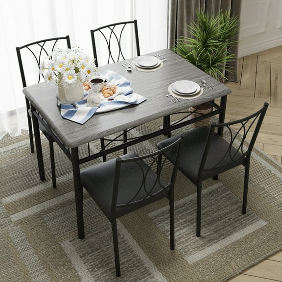 5-Piece Industrial Modern Dining Set Dining Table Set for 4, Space-Saving Table & 4 Chairs for Small Spaces