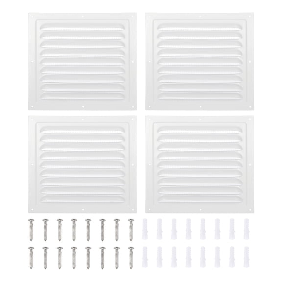 Uxcell 10x10" Gable Vent Cover, Aluminum Alloy Rectangular Floor Air Vent Covers Metal Soffit Return Grille with Screen Mesh and Screw 4 Pcs