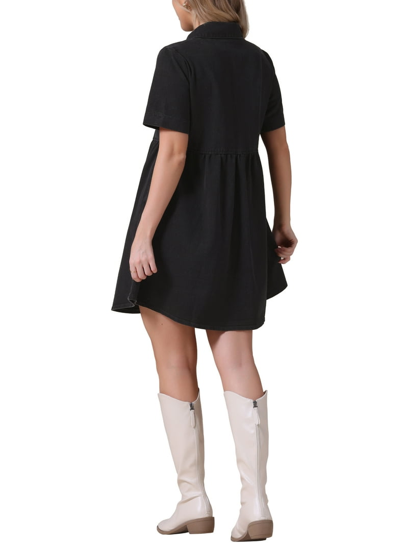 black short sleeve denim dress Liquor N Poker - Denim Mini Dress - Women - Cotton - 6 US