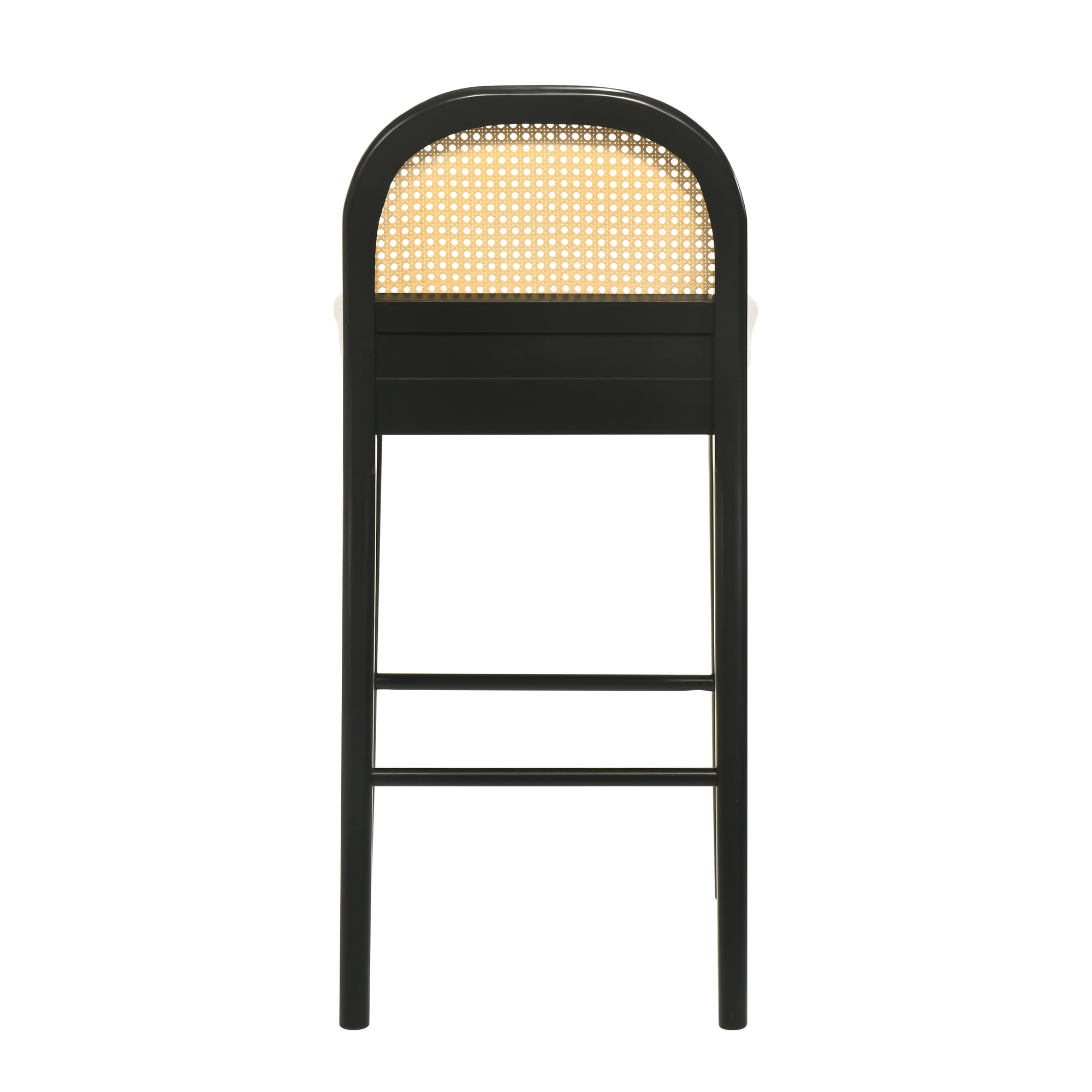 Lucio Modern Farmhouse Wood Bar Height Kitchen Bar Stool in Black Finish with White Boucle Fabric Upholstered Seat - Set of 3