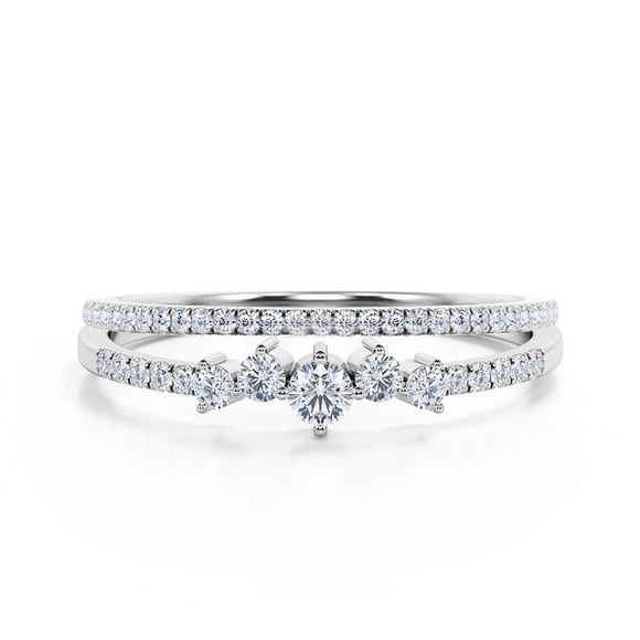 Tailor-Made Promige Ring 1.10 Carat Round Cut Diamond Moissanite Cheap Engagement Ring Wedding Band Ring in 10k Solid White Gold, Dainty Ring, Bridal Set, Matching Band