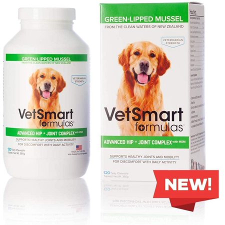 UPC: 0759614571665 | VetSmart Formulas Hip and Joint Supplements for Dogs with Green Lipped Mussel  MSM + Glucosamine  120 Chewable Tablets