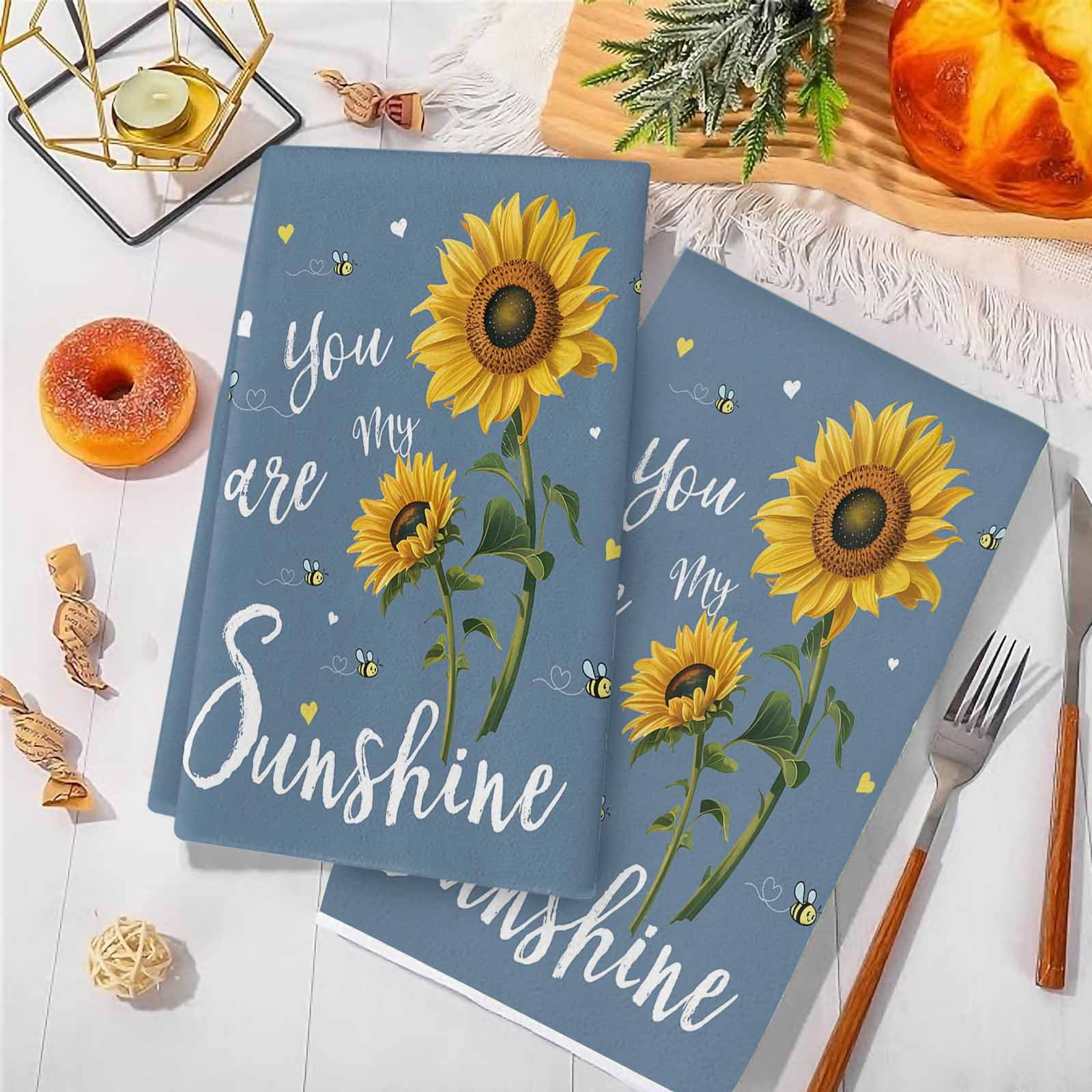 Dish Towels, You Are My Sunshine Absorbent Kitchen Towels 2 PCS, Bee Heart Floral Haze Blue Microfiber Hand Towels Dish Cloths Tea Towels for Home&nbsp;Bathroom Cleaning Drying,18X28-Inch,
