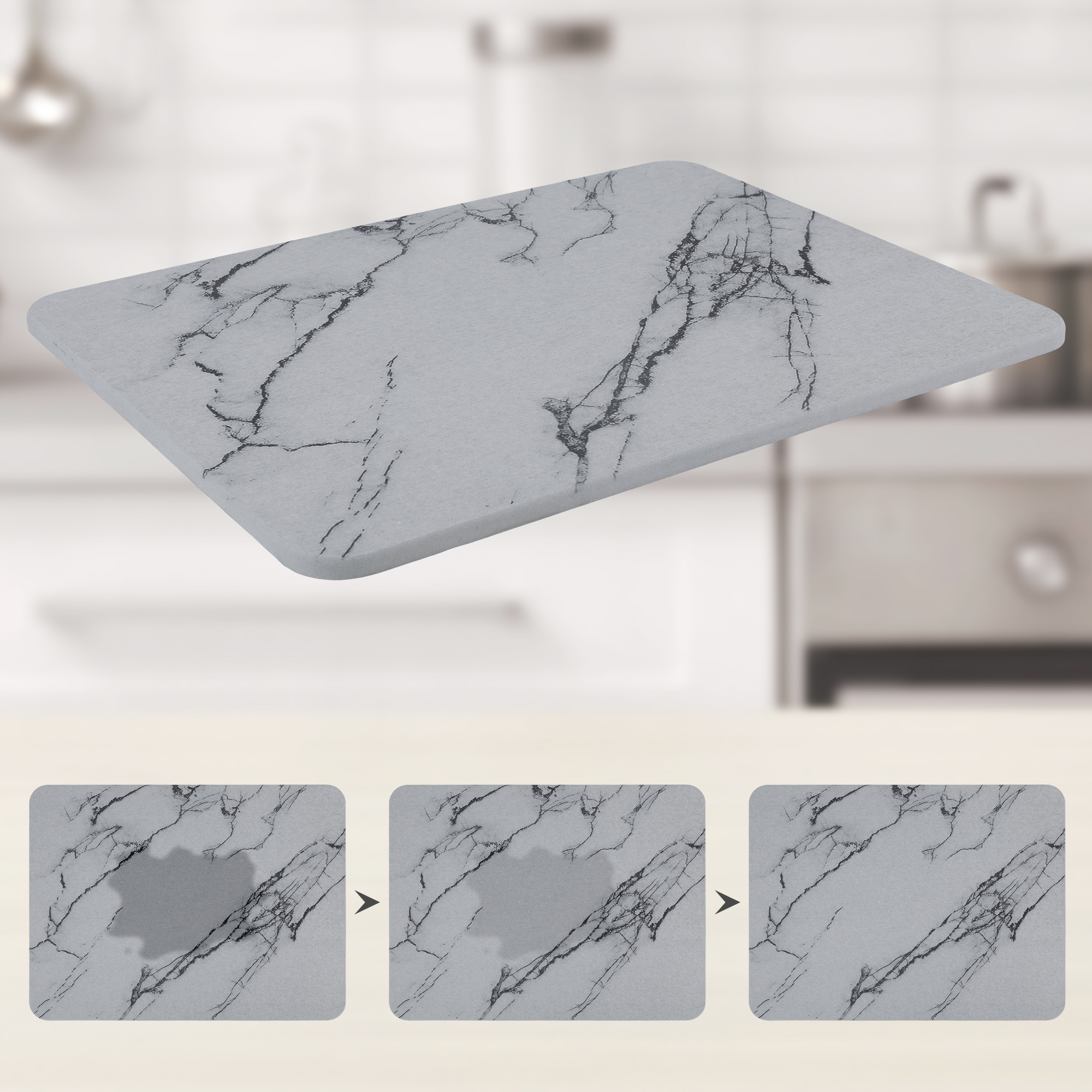 Unique Bargains Marbled Diatomaceous Stone Dish Drying Mat for Kitchen Gray