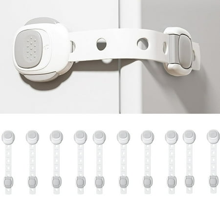 10pcs Cabinet Locks Baby Proofing Straps - Child Proof Refrigerator Lock Stove Oven Locks Door Strap for Kids Childproof Safety Cupboard Locks, 3M Adhesive No Screw Latches for Drawer Toilet Lock