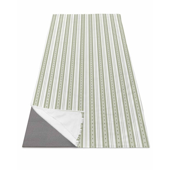 Boho Sage Green Stripe Yoga Towel for Hot Yoga Non Slip, Abstract Geometric White Minimalist Yoga Mat Towel Absorbent Yoga Sweat Towels Microfiber Hot Yoga Blanket for Bikram Pilates 26"x74"