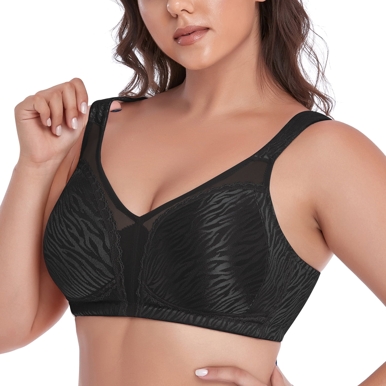 njshnmn Minimizer Bras for Women Women's Full Coverage Wirefree Non-padded  Lace Plus Size Bra, Dark Gray, XL 
