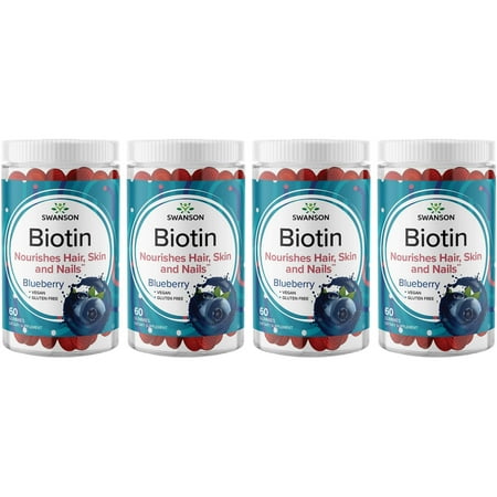 Swanson Biotin Gummies - Blueberry 2,500 mcg 60 Gummies 4 Pack