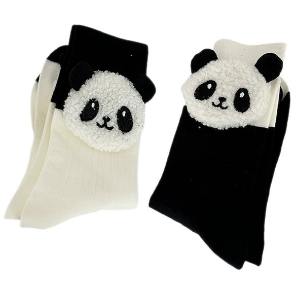 BRIGHTFUFU 2 pares de calcetines cálidos calcetines de panda calcetines de pantorrilla media calcetines casuales novedosos calcetines de invierno
