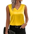 thumbnail image 2 of Women's Silk Satin Tank Tops V Neck Casual Camisoles Sleeveless Business Work Blouses Dressy Summer Shirts,Yellow M, 2 of 8