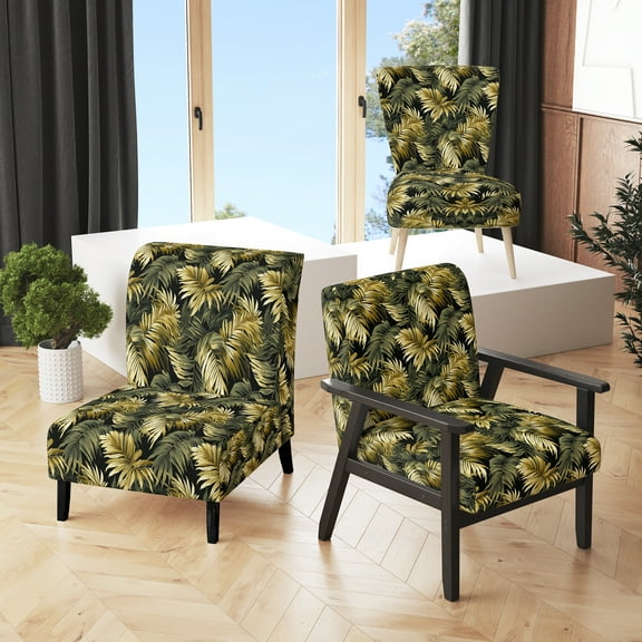 Designart "Shadows In The Palm Forest" Green Tropical Upholstered Accent Chair - Tropical Arm Chair For Living Room