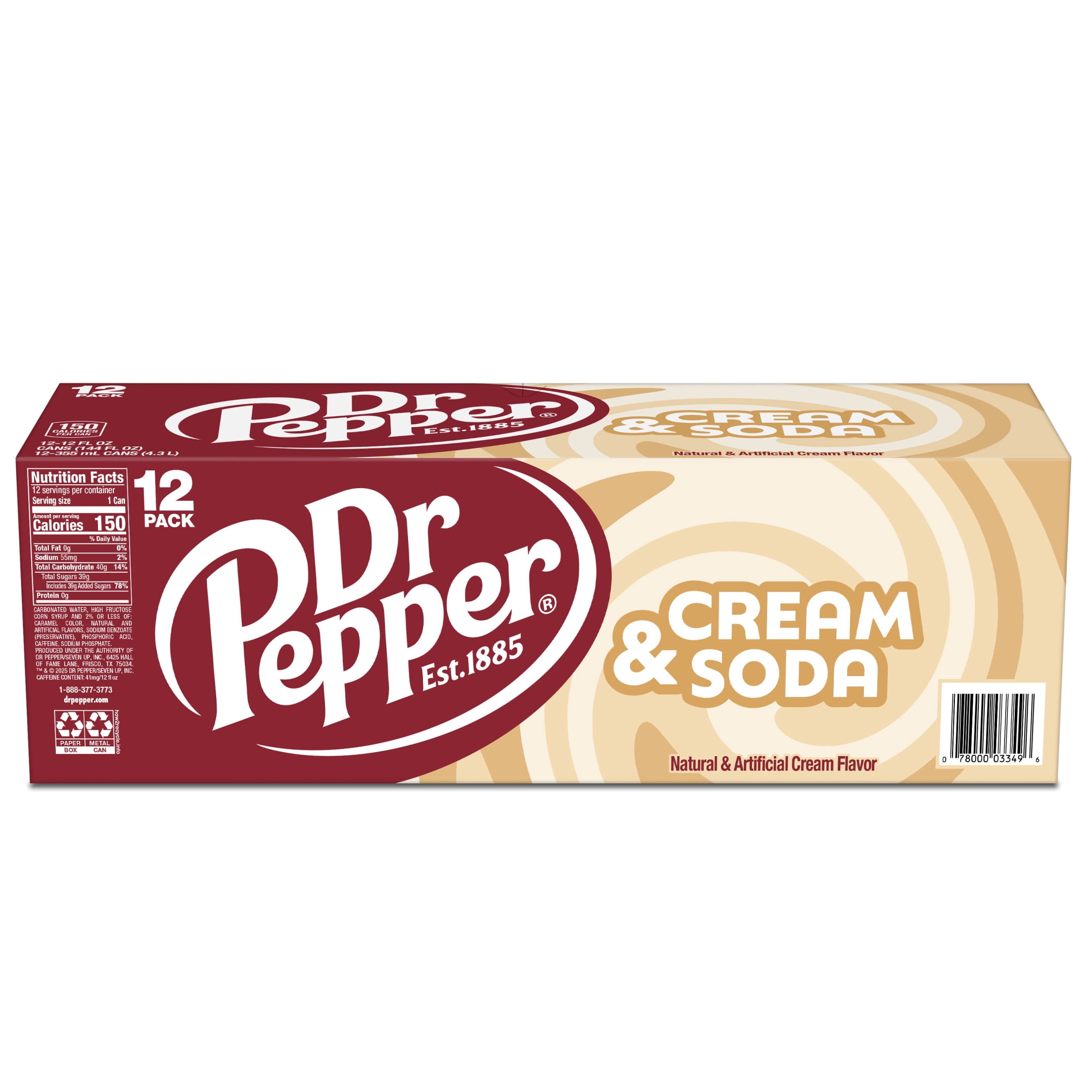 Dr Pepper & Cream Soda Pop, 12 fl oz, 12 Pack Cans
