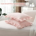 thumbnail image 4 of 2 Pack Blush White Plaid Ruffle Gingham Lumbar Throw Pillow Covers, 100% Washed Cotton Checkered Girls Lovely Farmhouse Decorative Throw Pillow Shams for Bed/Sofa Zipper Closure- 20''x12'', 4 of 7