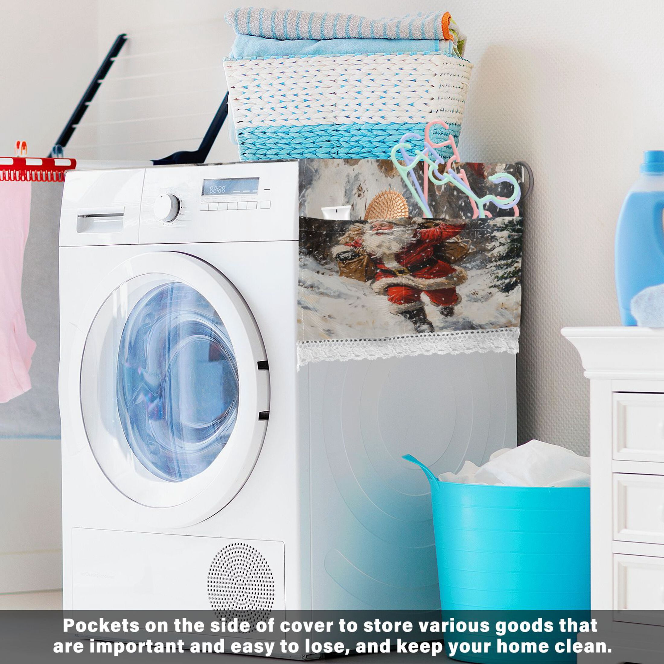 WOBOGO Santa Claus Delivers Gifts in The Snow Washing Machine Cloth Dryer Refrigerator Top Cover Protective Non-Slip Mat For Kitchen Laundry