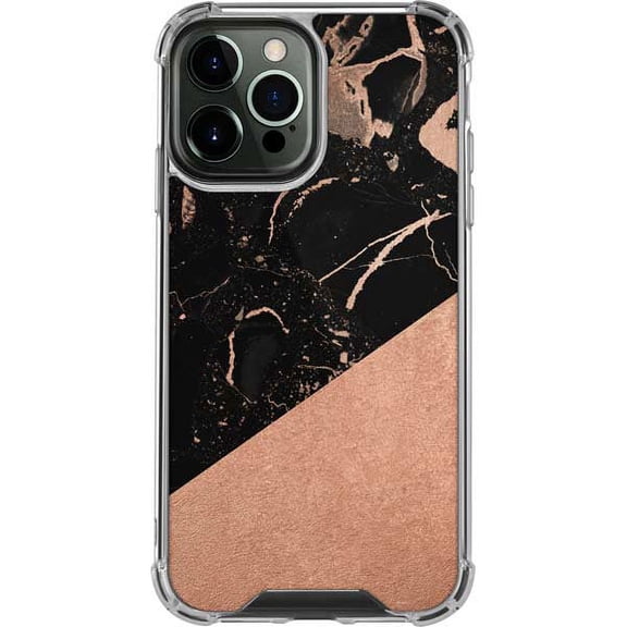 Skinit Black and Rose Gold Marble Split iPhone 14 Pro Max Clear Case