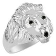 thumbnail image 5 of RYLOS Rings Sterling Silver Lion Head Ring Black Diamonds Eyes & Gemstone Mouth Fun Designer Rings Onyx  Jewelry Size 6, 5 of 8