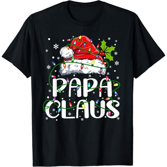 Papa Claus Christmas Lights Pajama Family Matching T-Shirt