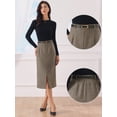 thumbnail image 2 of DARING DIVA Women's Vintage Fall Slit Office Work Skirts with Belt Medium Brown, 2 of 5
