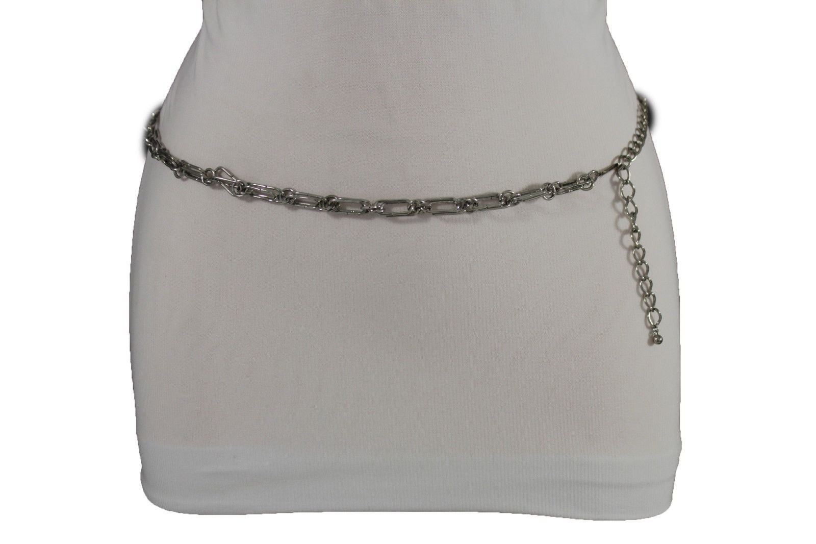 Women Belt Hip Waist Silver Metal Chains Double Links Skinny Fashion Narrow S M - Walmart.com