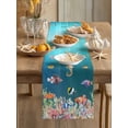 thumbnail image 3 of Coastal Ocean Table Runner, Seahorse Coral Seaweed Seashell Fish Fantacy Cotton Linen Kitchen Table Decoration Washable Dining Tabletop Runners for Home Party Decor 16x72 Inches, 3 of 9