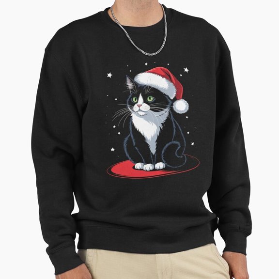 Tuxedo Cat Christmas St. Nick Claus Snow Graphic Unisex Sweatshirt Retro Winter Art G22354, Up to Size 5XL
