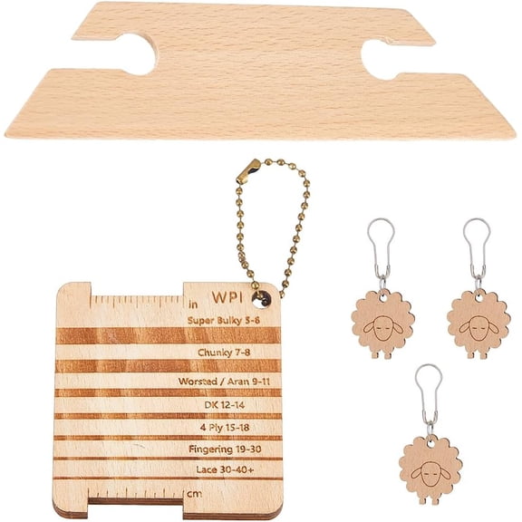 1 Set Wood Knitting Gauge Rulers Wooden Knitting Tool Set with Yarn Ball Chain 3 Sheep Stitch Markers and Shuttle Knit Accessories for Beginners Experts DIY Sewing Crafts for DIY