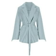 thumbnail image 4 of Brondbend Coat Women Womens Jacket Lapel Long Sleeved Pocket Drawstring Outerwear Solid Color Casual Loose Fit Jacket Lady Travel Tops Light Blue, 4 of 6