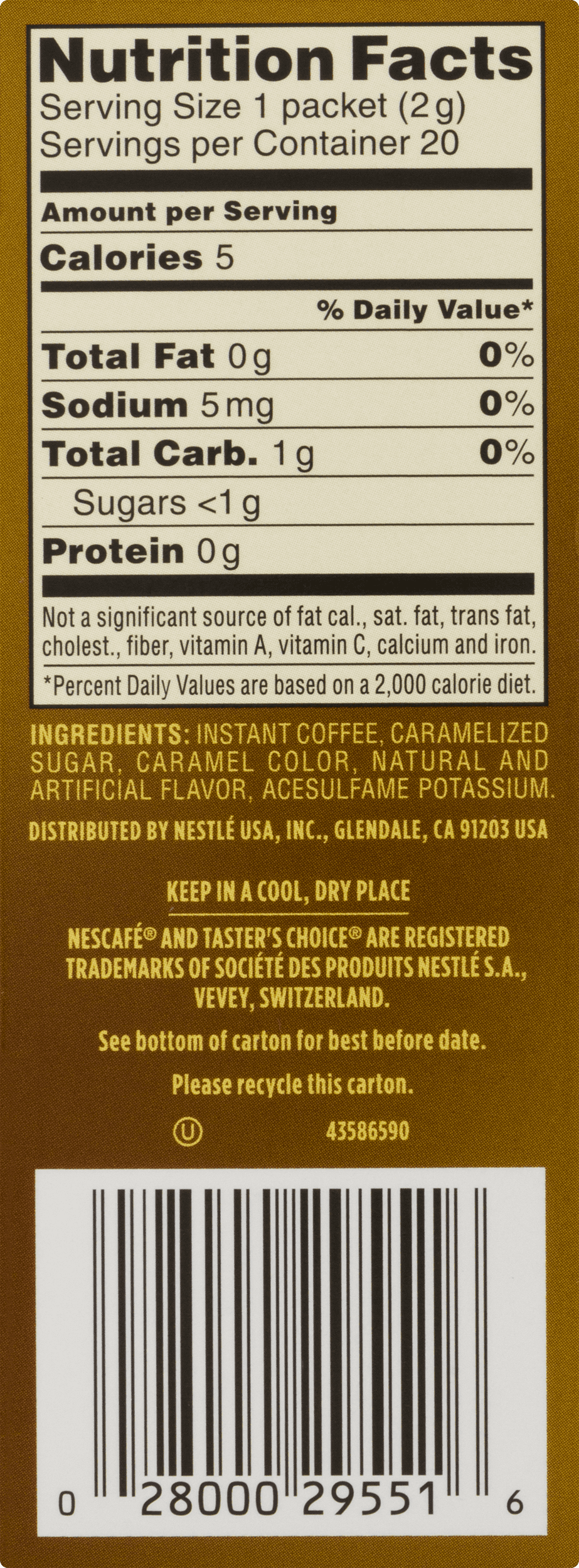 Nestle Tasters Choice  Coffee Beverage, 20 ea