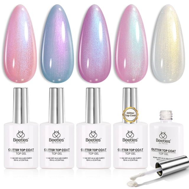Set de esmaltes en gel para decoración de uñas Beetles Pearl con purpurina, 5 unidades