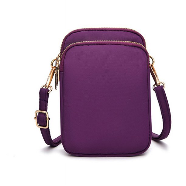 Typpkmm Women Mini Crossbody Bag, Black Faux Leather Shoulder Purse, Zip Closure Handbag for Daily Errands, Deep Purple