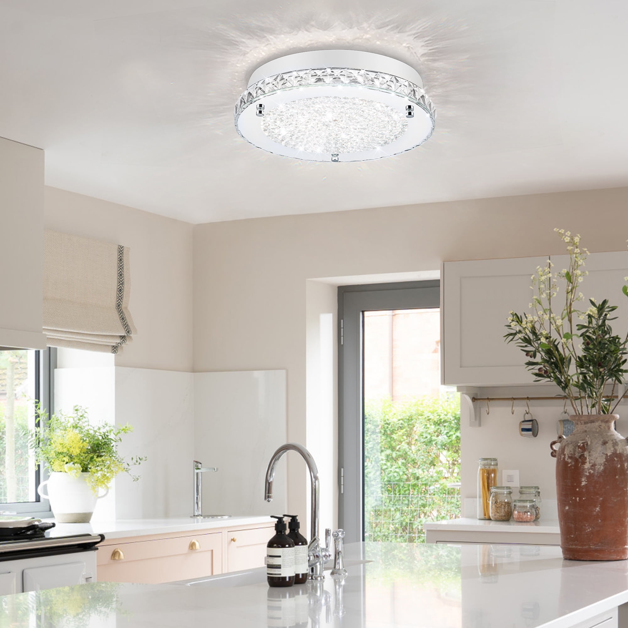 Uznhty LED Ceiling Light Flush Mount 13 Inch Crystal Ceiling Light,Bathroom Ceiling Light Fixtures for Kitchen Porch Living Room Dimmable 4000K