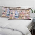 thumbnail image 3 of Bunny Gnomes Easter Pillow Covers, Linen Long Throw Pillow Case, Eggs Brown Checkered Farmhouse Holiday Pillow Protector Decorative Cushion Cover for Living Room/Bedroom 16" x 24", 3 of 8