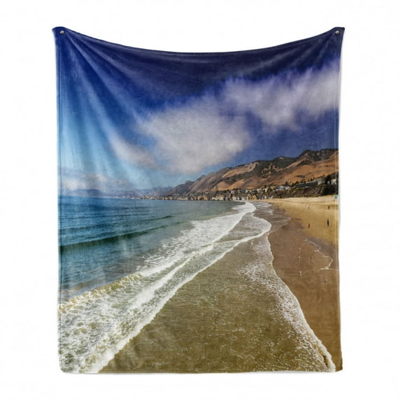 Big Sur Soft Flannel Fleece Throw Blanket, Pacific Coastline Beach Panoramic Photo with Sky and Ocean California, Cozy Plush for Indoor and Outdoor Use, 60" x 80", Multicolor, by Ambesonne